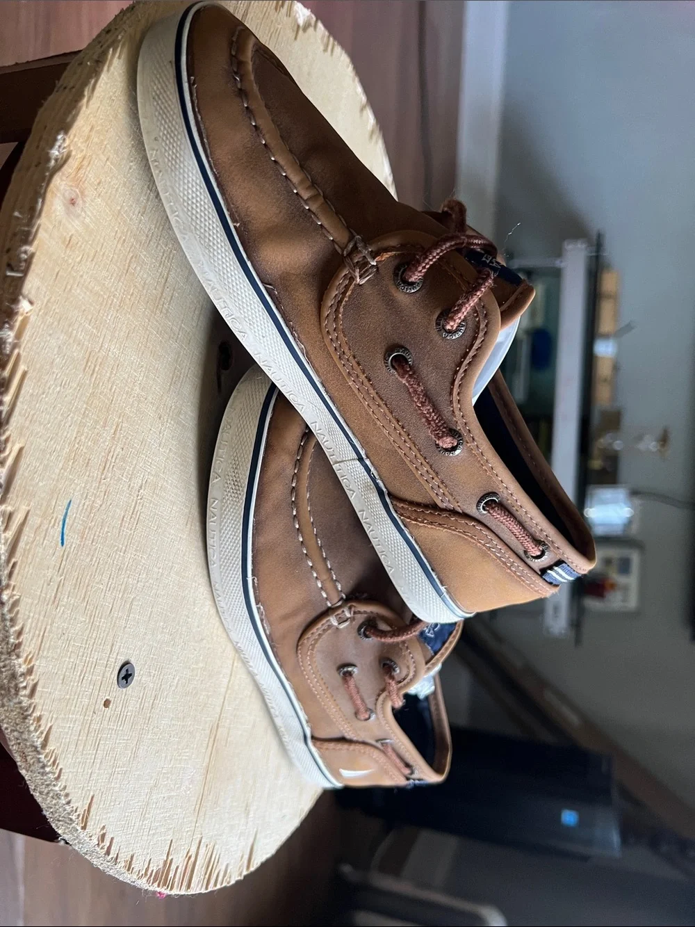 Nautica Tan Brown Leather Boat Shoes